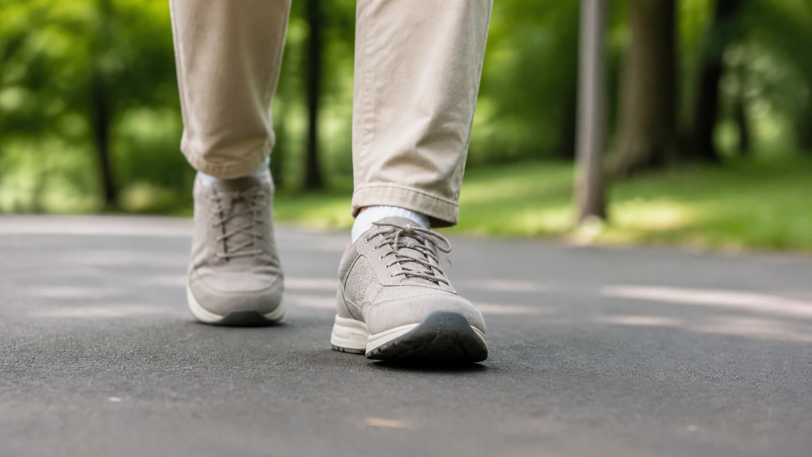 Chaussures neutres avançant sur un chemin plat