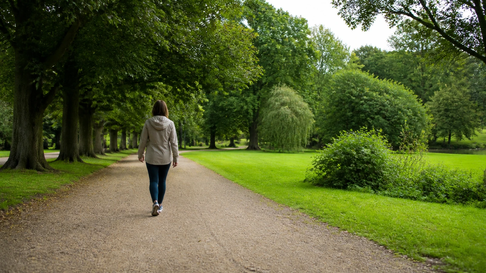 Personne adulte marchant calmement dans un parc