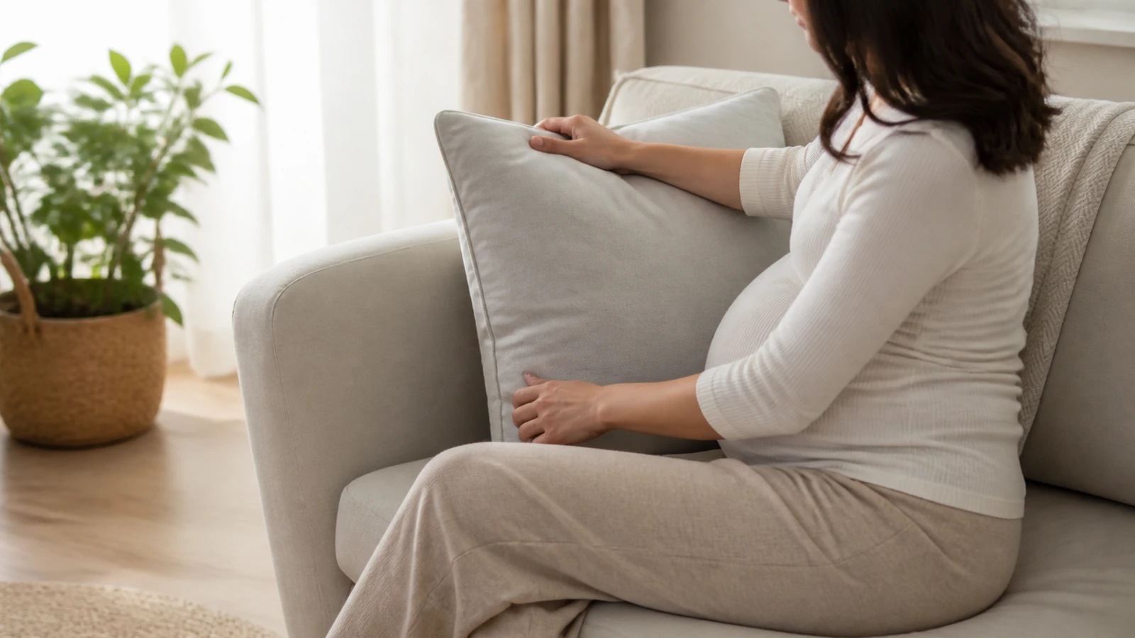 Femme enceinte installant un coussin de soutien