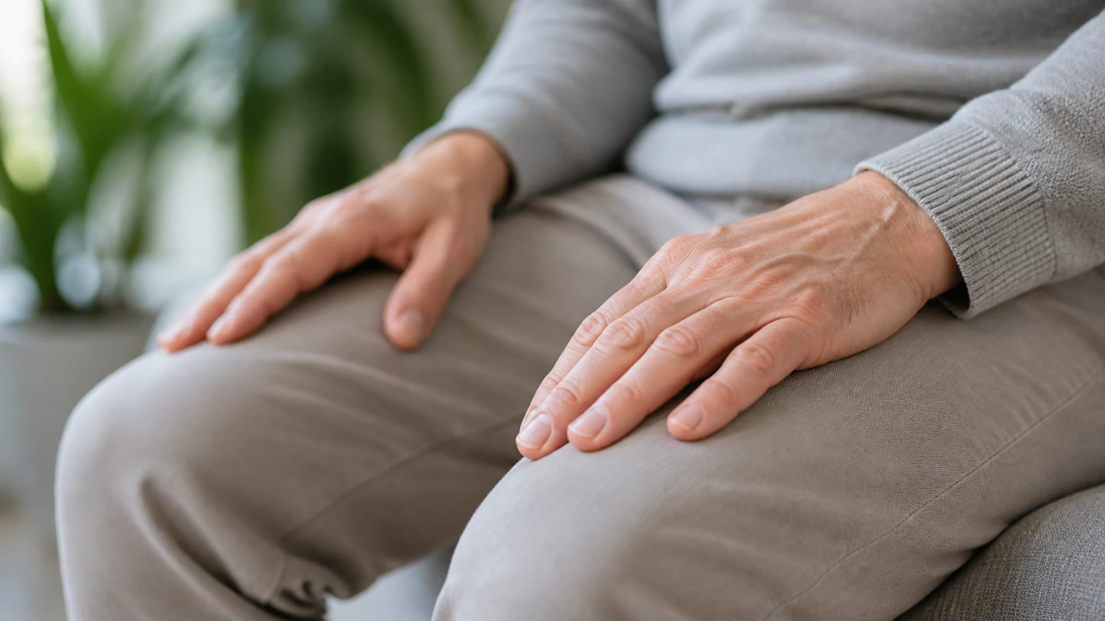 Mains relâchées posées sur les cuisses